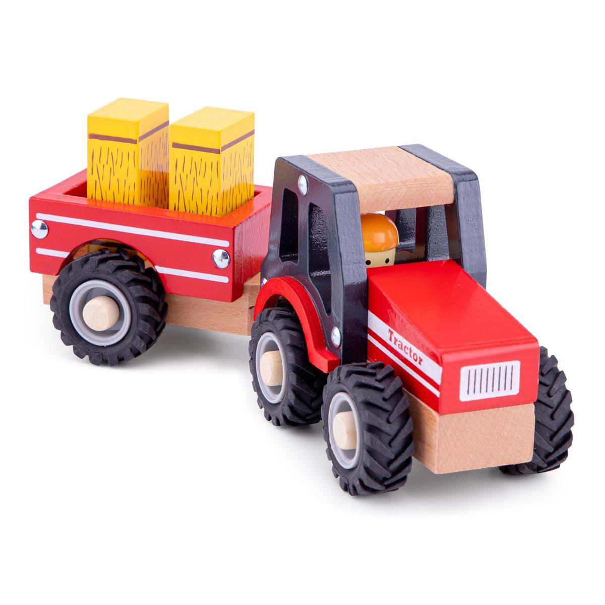 Woet® Houten Tractor met Aanhanger - Inclusief 2 Hooibalen - Rood - Educatief Speelvoertuig - Rollenspel Speelgoed - Vanaf 18 Maanden — afbeelding 2