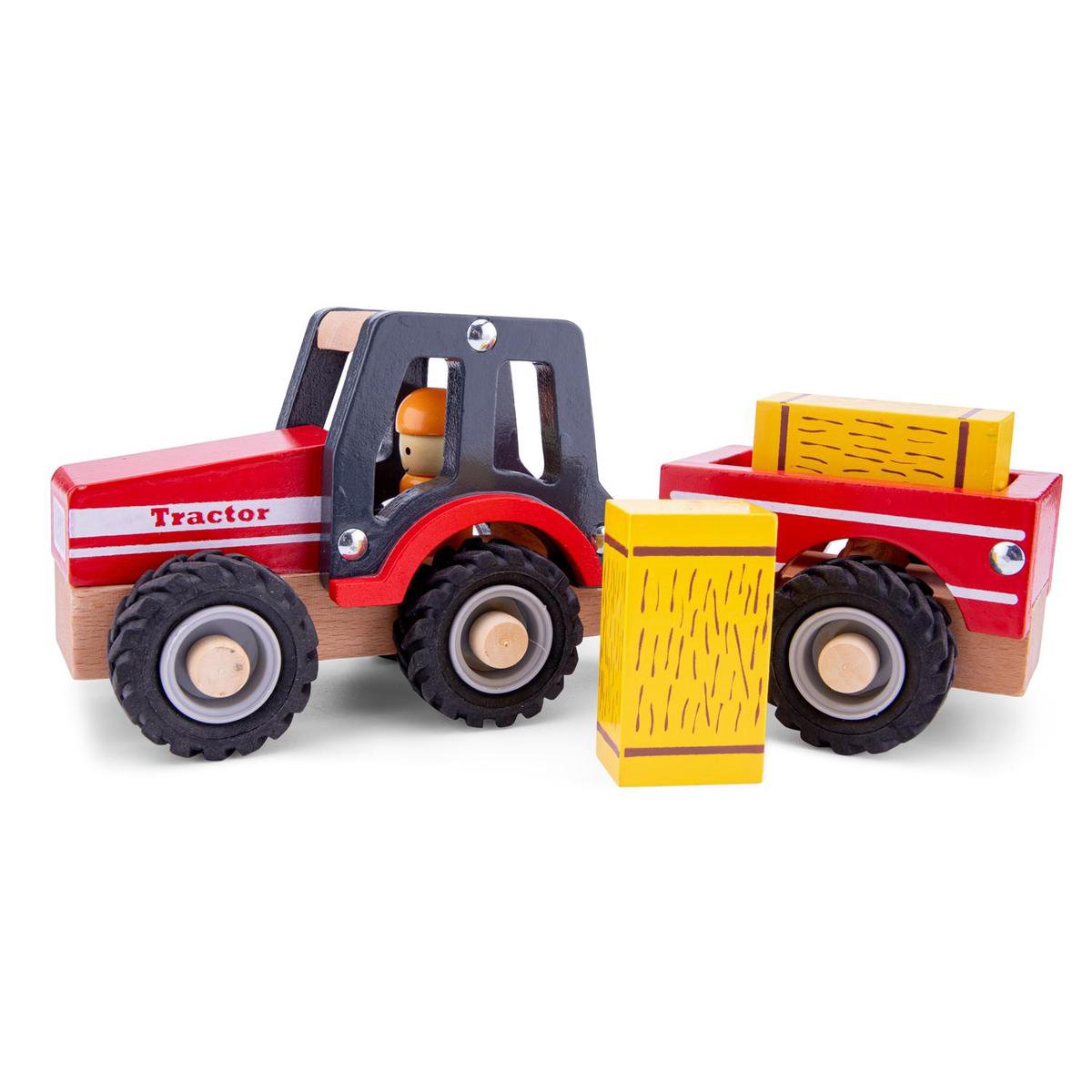 Woet® Houten Tractor met Aanhanger - Inclusief 2 Hooibalen - Rood - Educatief Speelvoertuig - Rollenspel Speelgoed - Vanaf 18 Maanden — afbeelding 3