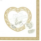 Maki bruiloft servetten - 20x st - 33 x 33 cm - witte roos en ringen - feestservetten