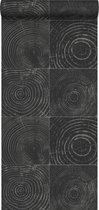 Origin Wallcoverings behangpapier dwarsdoorsnede boomstam mat zwart en zilver - 347544 - 53 cm x 10,05 m