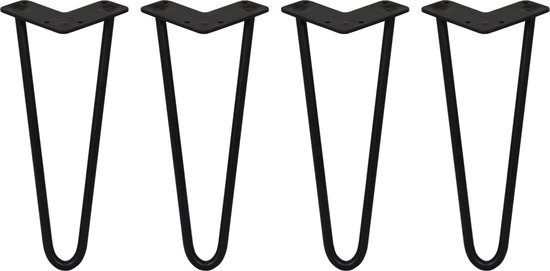 4 x Tafelpoten staal - Lengte: 30.5cm - 2 pin - 12mm - Zwart - SkiSki Legs ™ - Retro hairpin pinpoten