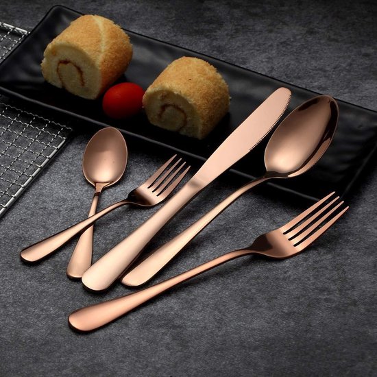 Punt Gloed Fascineren LuxeDiner Bestekset - 30 delig - 6 Persoons - Koper | Bestek set: mes lepel  vork... | bol.com