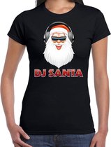 Fout kerstshirt / t-shirt zwart DJ Santa met koptelefoon voor dames - kerstkleding / christmas outfit M