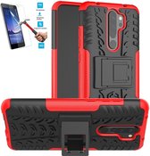 Xiaomi Redmi Note 8 Pro Robuust Hybride Rood Cover Case Hoesje - 1 x Tempered Glass Screenprotector AGTBL