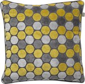 Dutch Decor SEPPE - Kussenhoes velvet 45x45 cm - geel - lemon - antraciet - grijs - bolletjes - met rits