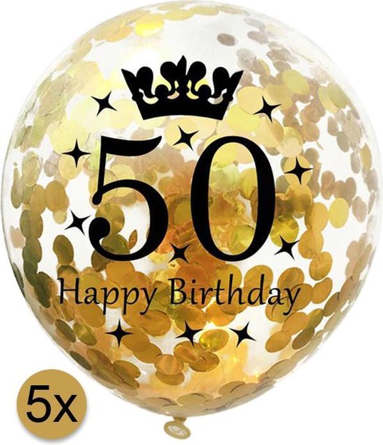 hoop diep Horizontaal 5 stuks confetti ballonnen | 50 jaar | Happy Birthday | Gouden Confetti |  Verjaardag |... | bol.com