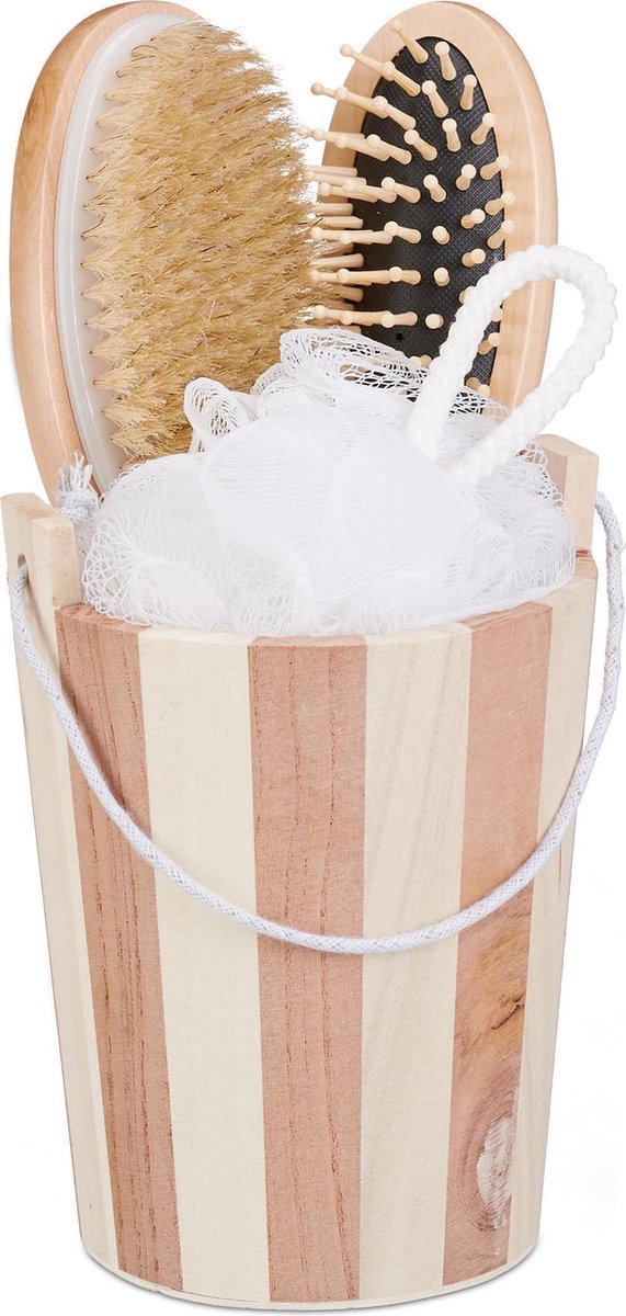 relaxdays wellness set in emmer rugborstel spons massageborstel