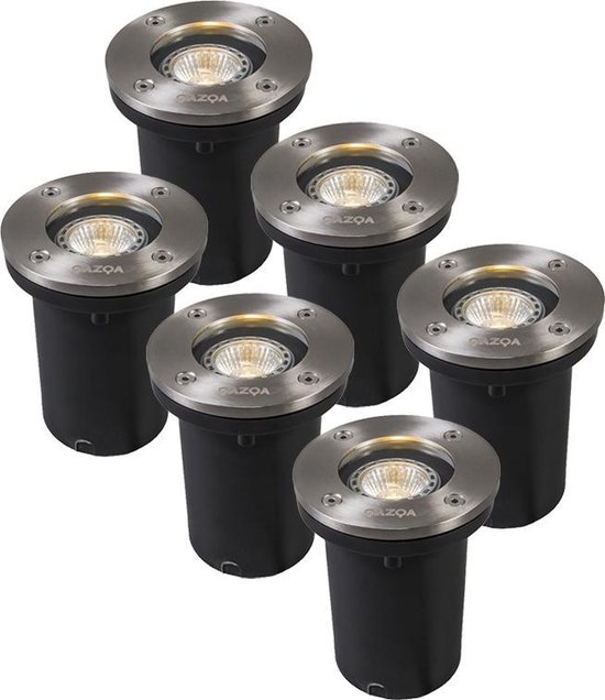 Panter geur decaan QAZQA basic - Moderne LED Grondspot - 6 lichts - Ø 105 mm - Staal -  Buitenverlichting | bol.com