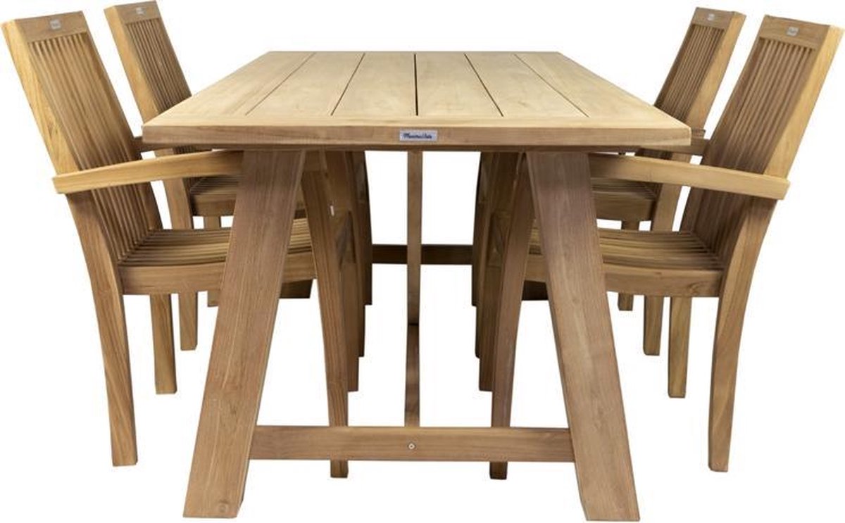 MaximaVida teakhouten tuinset Sunda 200 cm 1 tafel met 4