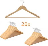 Shophouse Kleding hangers met broeklat - 20 stuks - Hout bruin - transparant gelakt