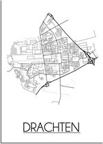 DesignClaud Drachten Plattegrond poster  - A3 + Fotolijst zwart (29,7x42cm)