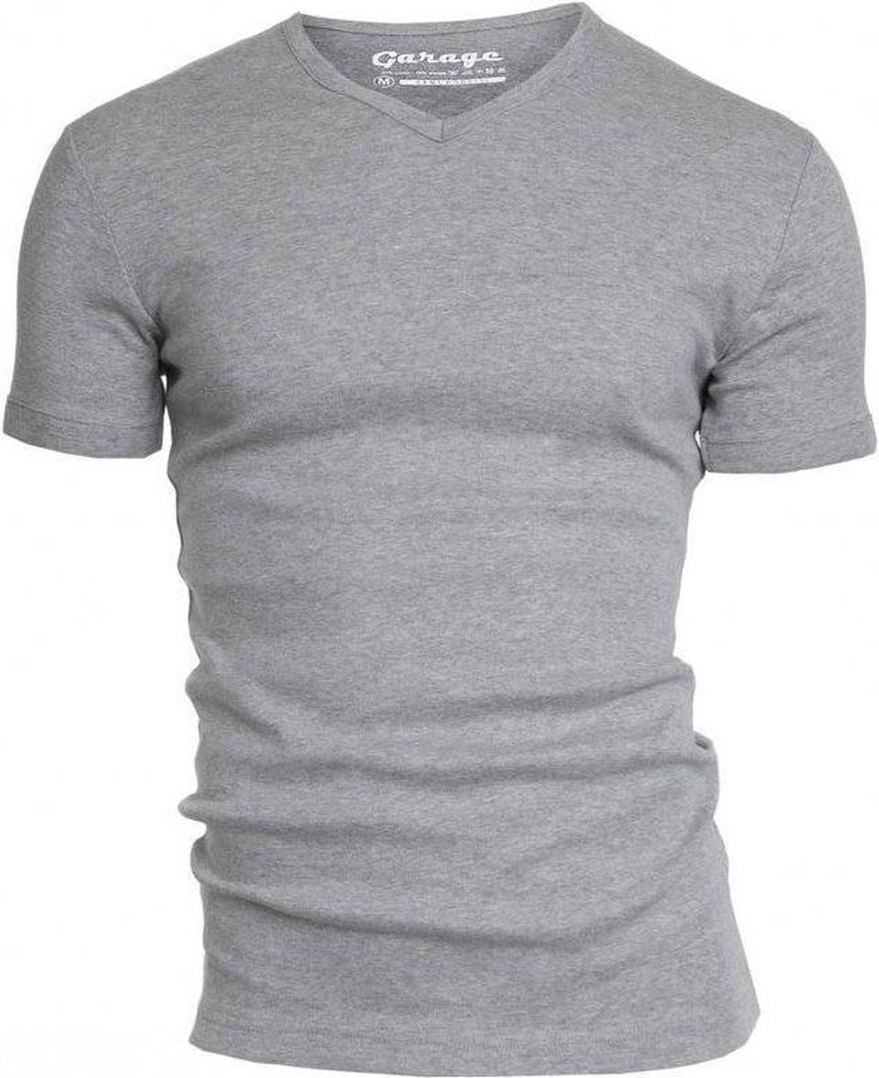 Garage 302 - Semi Bodyfit T-shirt V-hals korte mouw grijs melange L 85% katoen 15% viscose 1x1 rib