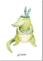 DesignClaud Krokodil - Kinderkamer poster - Babykamer poster - Decoratie - Waterverf stijl dieren kids A3 + Fotolijst wit