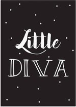 DesignClaud Little Diva - Tekst poster - Zwart wit poster A4 poster (21x29,7cm)
