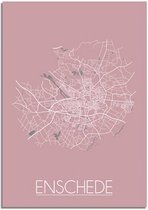 DesignClaud Enschede Plattegrond poster Roze  - A3 + Fotolijst wit (29,7x42cm)