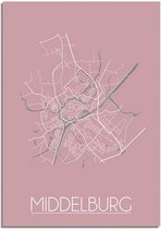 DesignClaud Middelburg Plattegrond poster Roze  - A3 + Fotolijst zwart (29,7x42cm)