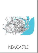 DesignClaud Plattegrond Newcastle Stadskaart poster Wanddecoratie - Australië - Wit - A4 + fotolijst zwart (21x29,7cm)