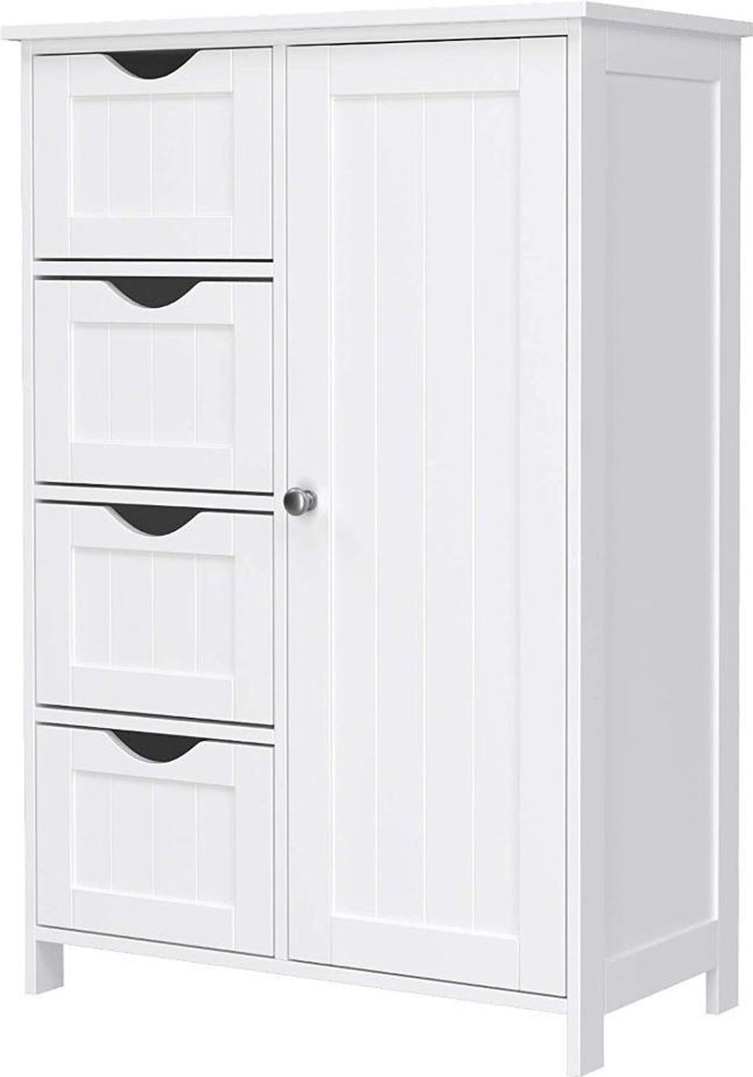 Houten ladekast met 4 Lades / Korven en Deur - 55x30x81cm - MDF - Wit