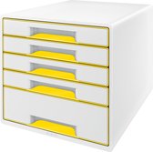 Leitz WOW Cube Ladenblok Met 5 Laden - Opberger met Vakken - Voor Kantoor En Thuiswerken - Ideaal Voor Thuiskantoor - Wit/Geel
