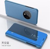 Clear View Mirror Stand Cover + PET Screenprotector voor OnePlus 7T _ Blauw