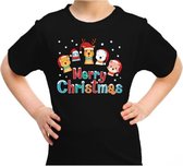 Foute kerst shirt / t-shirt dierenvriendjes Merry christmas zwart voor kinderen - kerstkleding / christmas outfit XL (164-176)