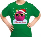 Foute kerst shirt / t-shirt coole roze kerstbal christmas party groen voor kinderen - kerstkleding / christmas outfit S (110-116)