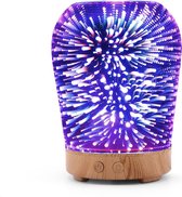 MoKo 3D etherische oliediffuser, 100 ml aromatherapie ultrasone koele mist luchtbevochtiger, 16 kleuren veranderende 3D-glazen LED-nachtverlichting, automatische uitschakelfunctie voor thuis, op kantoor, yoga, spa - houtnerf