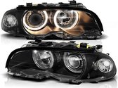 Koplampen dual halo rims BMW E46 04 99-08 01 COUPE CABRIO ANGEL EYES ZWART