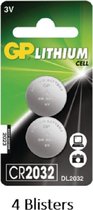 8 stuks (4 blisters a 2 stuks) GP Lithium Cell CR2032 batterij 3V