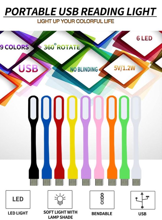 5X FLEXIBEL LED USB LAMPEN VOOR EEN TIENTJE -PC-LAPTOP-ALLE USB AANSLUITINGEN-POWERBANK-random levering van Merkloos — afbeelding 3
