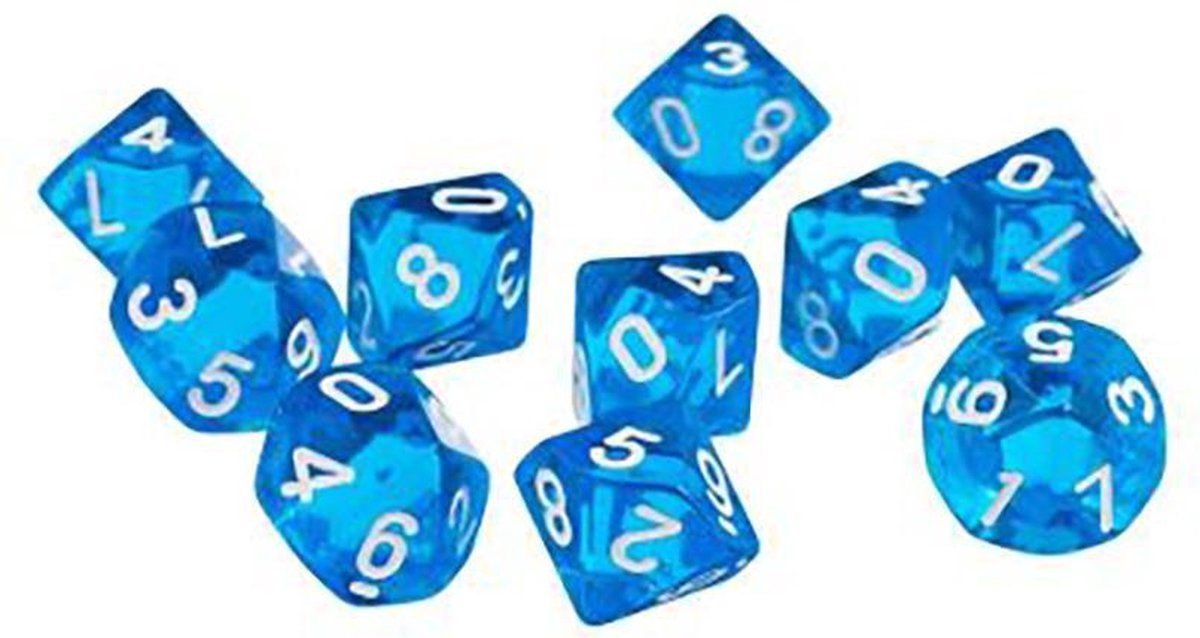 Tienkantige dobbelstenen (cijfers 0-9) - Blauw - (5 stuks) / kantige dobbelstenen bol.com