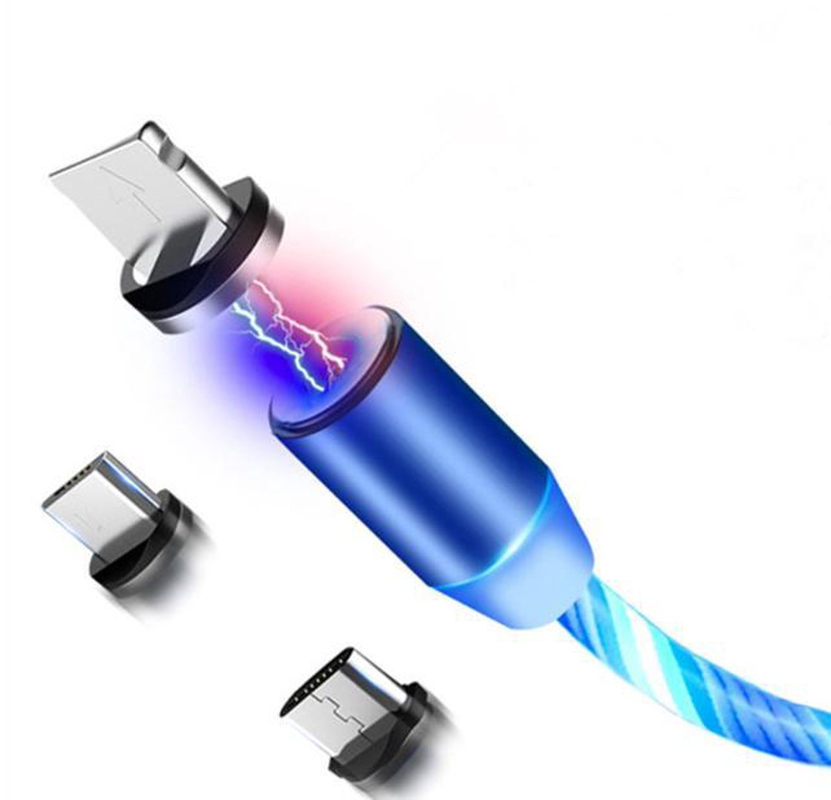 Jocam - 1 Meter Magnetische - lichtvloeiende - oplaadkabel micro USB - 2.4A - Blauw