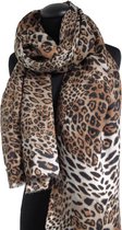 Foulard femme viscose imprimé léopard nuances marron - 85 x 180 cm