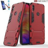 Xiaomi Redmi Note 7 Kickstand Shockproof Rood Cover Case Hoesje - 1 x Tempered Glass Screenprotector A3TBL