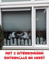 Raamsticker 10 Huisjes Wit - Boom,enz - Grote Raamsticker - inclusief Sint & Kerst uitbreidingen ! - herbruikbaar - raamdecoratie