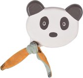 Tikiri Pancha: PANDA - BIJTRING in natuurlijk rubber 12cm, met bamboe-stof, op kaart, 0+