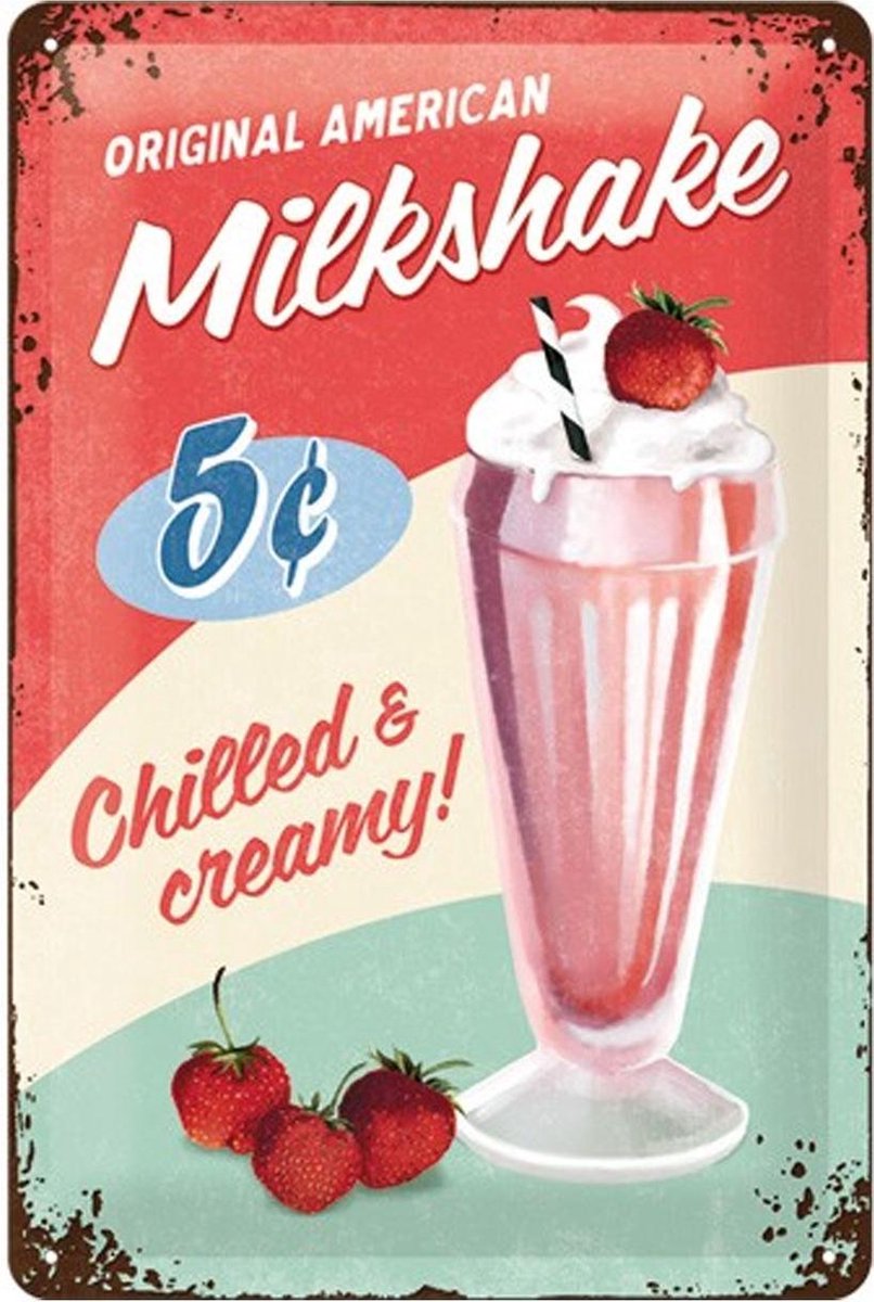 American Milkshake Metalen wandbord in reliëf 20x30 cm