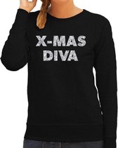 Foute Kersttrui / sweater - Christmas Diva - zilver / glitter - zwart - dames - kerstkleding / kerst outfit S (36)