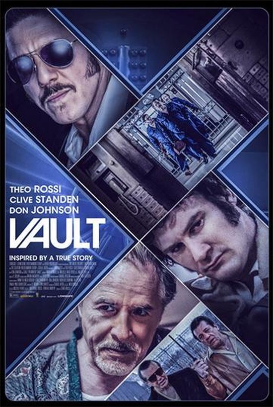Filmcover 'Vault' metcollage van gezichten en scènes. Met 'The Vault' in grote letters.