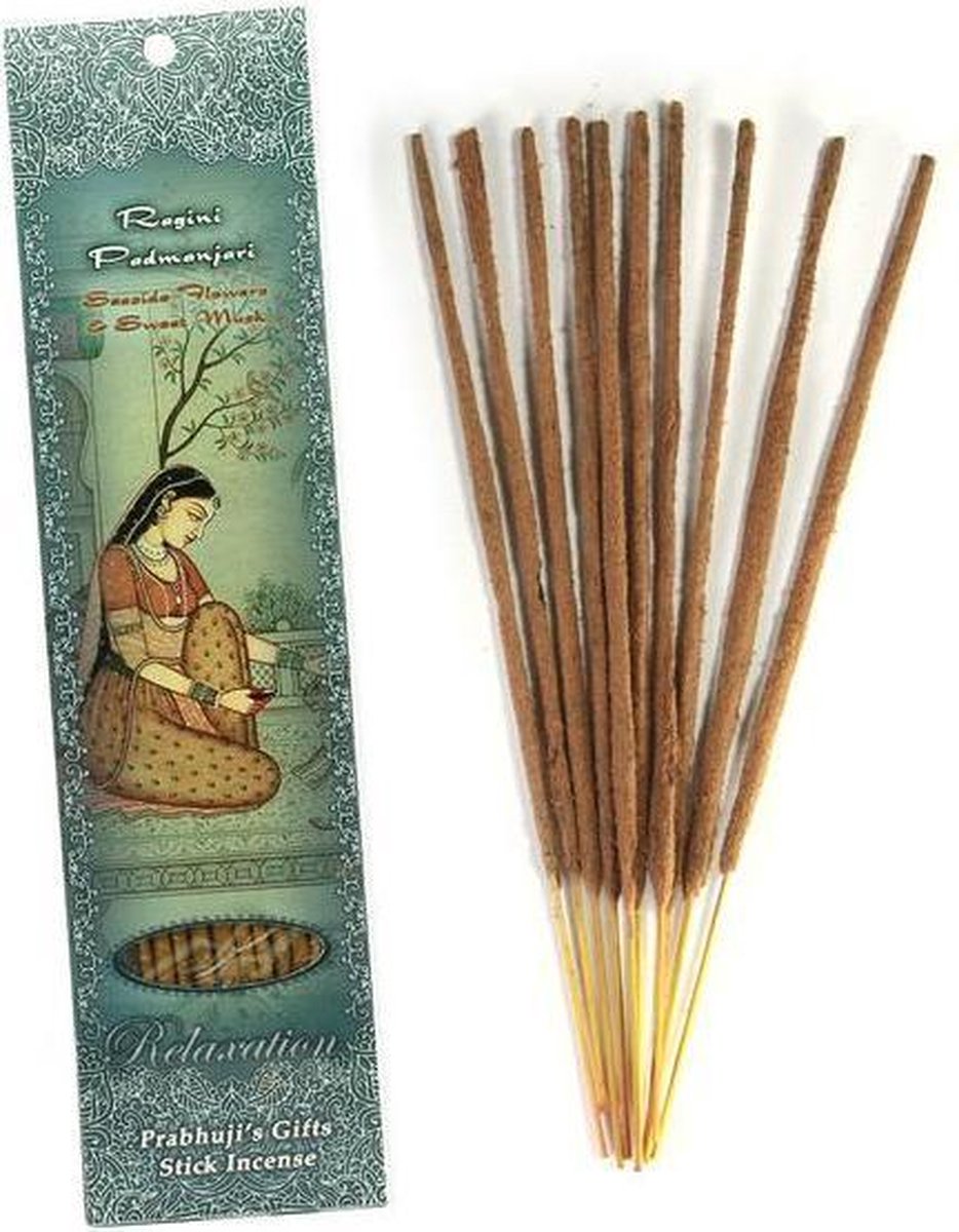Wierooksticks, handgerold, 'Ragini Padmanjari' met kustbloemen en zoete musk, 20 sticks