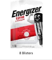 8 stuks (8 blisters a 1 stuk) Energizer Lithium CR1216 3V