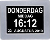 Leagwhar Kalenderklok Digitale Dementie klok zilver | Kalender met datum, tijd en alarm / ochtend | middag | avond aanduiding