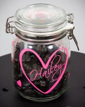 Glazen (snoep)pot Meisje - weckpot - Geboorte gewicht - Geboorte datum - Naam - Cadeau - Kraamcadeau - Kraamfeest - Verjaardag Roze - Gepersonaliseerd