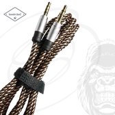 Audio Kabel 3.5mm Jack 1.5M male to male | Verstevigd Nylon Gewoven AUX Koppel/verlengkabel | voor Auto Mobiel MP3-Speler Koptelefoon Speaker Mixer Headset | Zilver