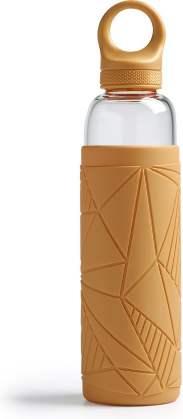 Libbey Waterfles - Glazen drinkfles - 550 ml / 55 cl - geel - trendy - duurzaam - schokbestendig