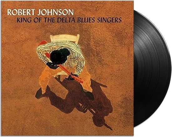 Vinyl album "Robert Johnson King of the Delta Blues Singers" met albumhoes en zwarte vinyl.