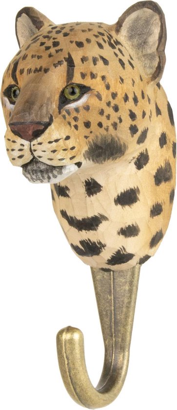 Crochet à vêtements Sculpture sur bois léopard | bol