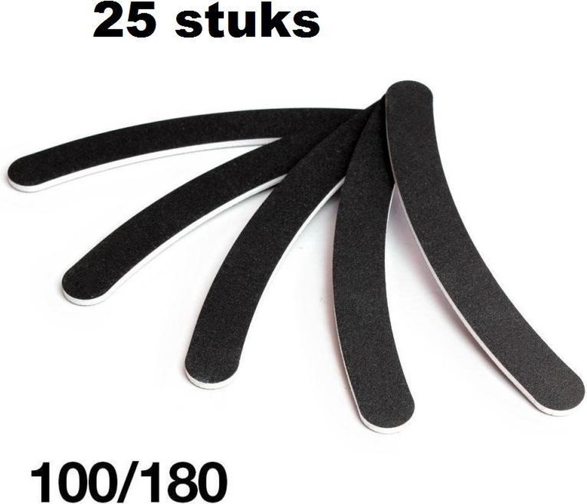 25 x 100/180 Boomerang vijlen zwart, Nagelvijl zwart, Nagelvijlen krom