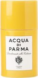 Oranje Acqua Di Parma deodorantstick met wit label: "ACQUA DI PARMA", "Deodorante alla Colonia", wapenschild en "PARMA (ITALY)".