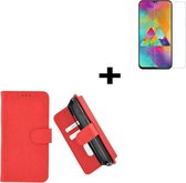Samsung Galaxy A30s Hoes Wallet Book Case Rood hoesje PU Leder Pearlycase + Screenprotector Tempered Gehard Glas